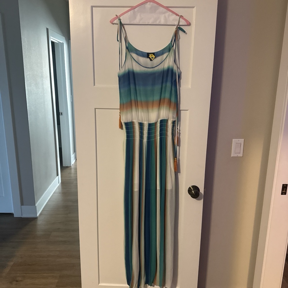 W by Worth Striped Ombre Maxi Dress in Teal, Blue, Cream and Tan